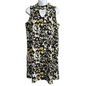 Isle by Melis‎ Kozan High Neck Sleeveless Abstract Print Cream Black Brown Dress